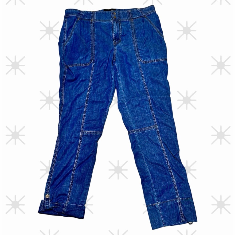 White House Black Market Utility Jeans Medium Wash Straight Leg Cargo Denim